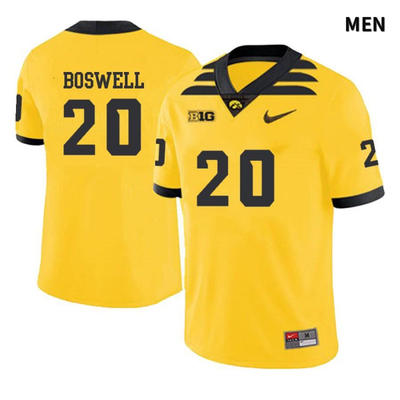 Men's Iowa Hawkeyes NCAA #20 Cedric Boswell Yellow Authentic Nike Alumni Stitched College Football Jersey JP34Q10QB
